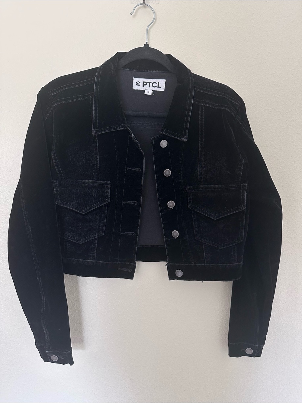 PTCL Black Cropped Velvet Jean Jacket
